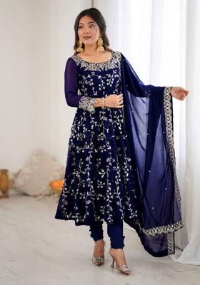 Blue Embroidery Georgette Anarkali Set With Dupatta