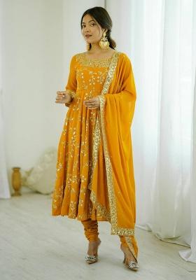 Yellow Embroidery Georgette Anarkali Set With Dupatta