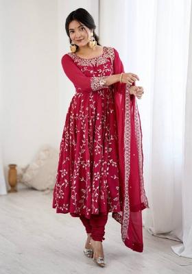 Pink Embroidery Georgette Anarkali Set With Dupatta