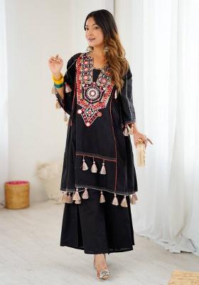 Black Mirror Work Khadi Cotton Plazzo Set