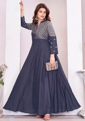 Grey Embroidered Muslin Gown