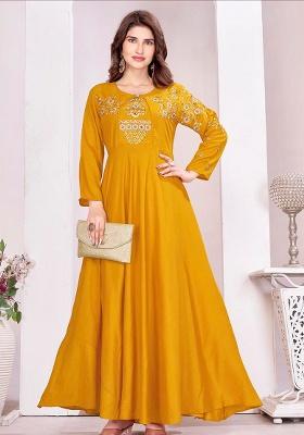 Yellow Embroidered Muslin Gown