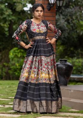 Black Printed Silk Gown