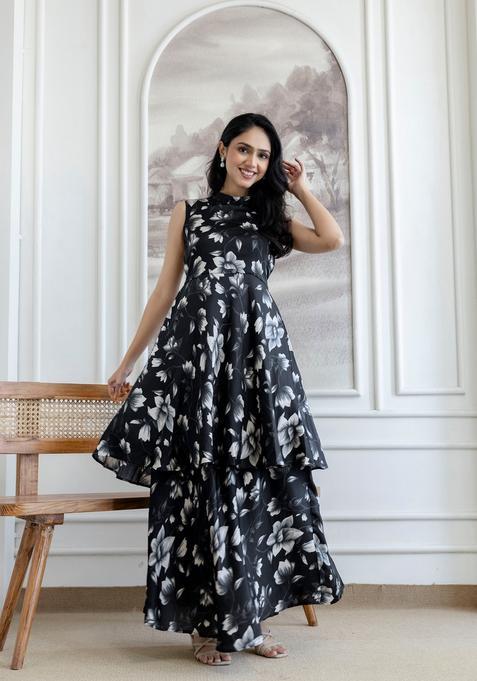 Black Printed Polyester Dress