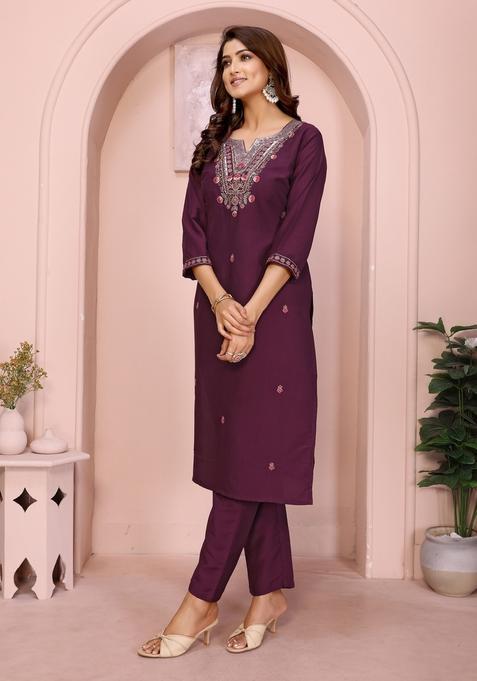 Magenta Floral Print Roman Kurta set