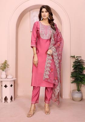 Rose Pink Solid Roman Kurta set