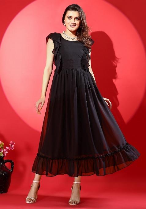Black Solid Georgette Gown