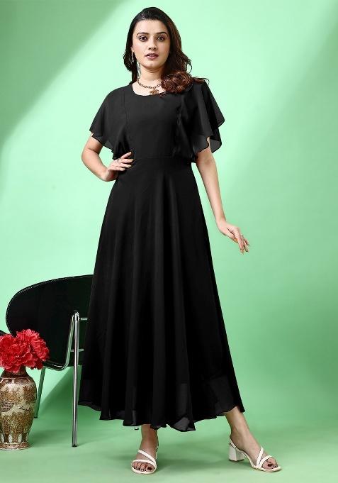 Black Solid Georgette Gown