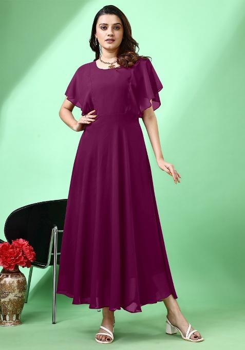 Purple Solid Georgette Gown