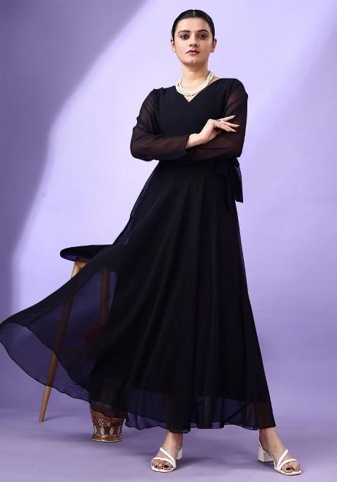 Black Solid Georgette Gown