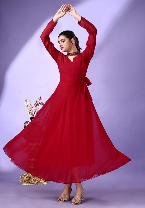 Maroon Solid Georgette Gown