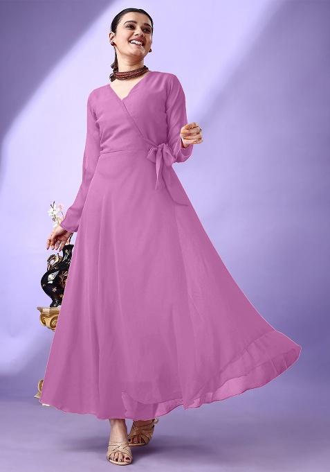 Purple Solid Georgette Gown