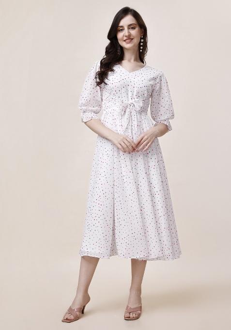 White Polka Dot Georgette Gown