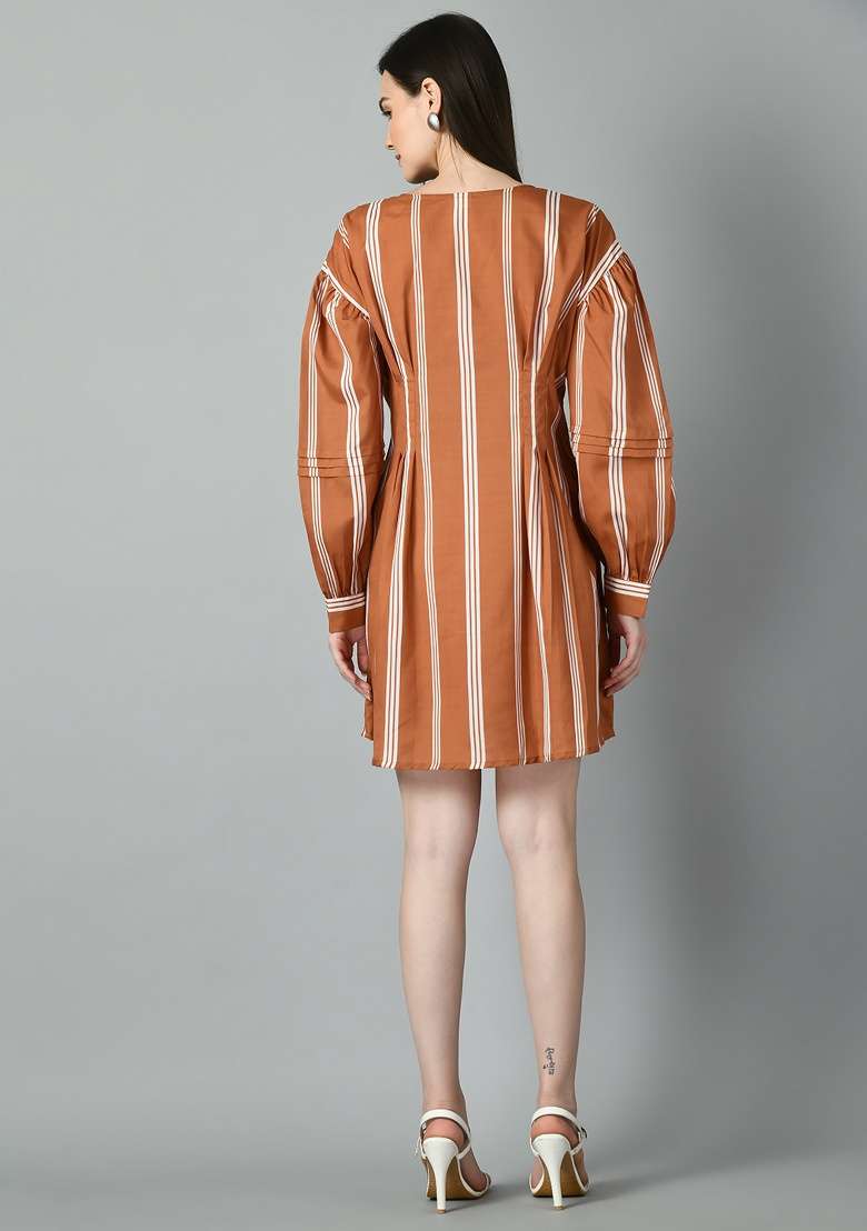 Brown Printed Rayon Dress - Indya