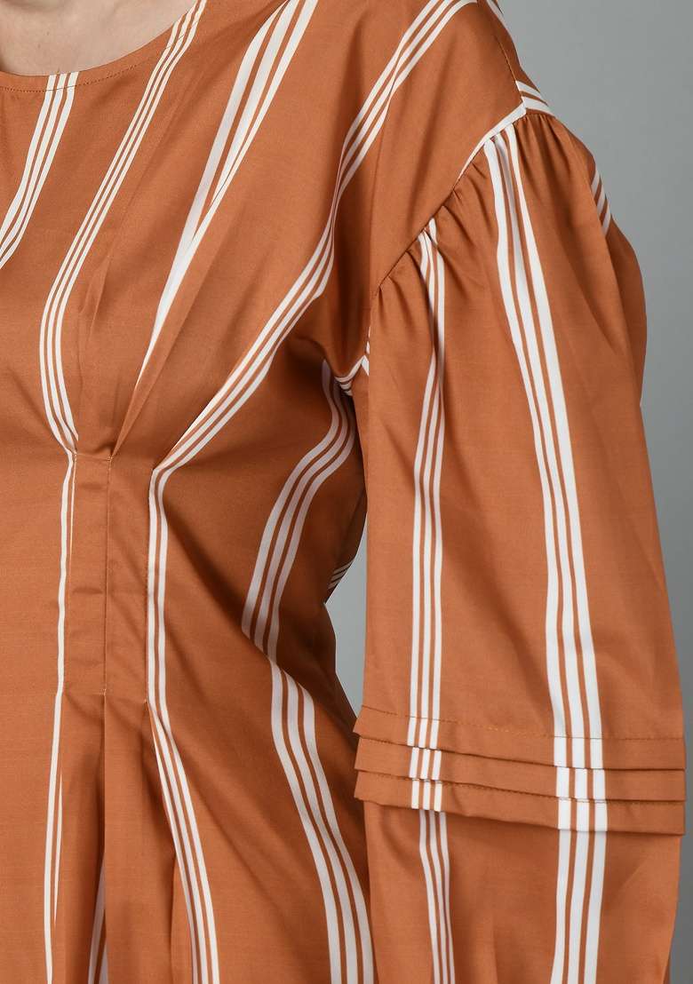 Brown Printed Rayon Dress - Indya