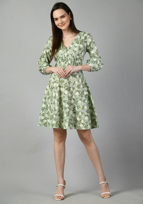 Green Printed Cotton Dress