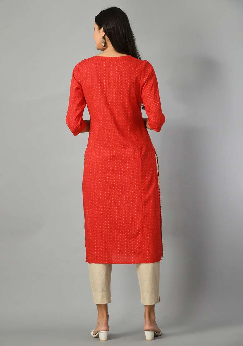 Red Polka Dots Rayon Dress for Diwali | Wedding & Festive Wear - Indya