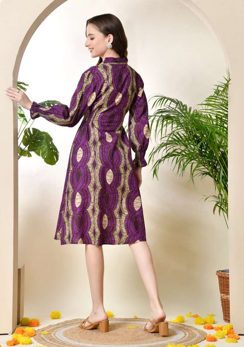 Purple Cotton Dress with Printed for Diwali | Wedding & Festive Wear - Indya