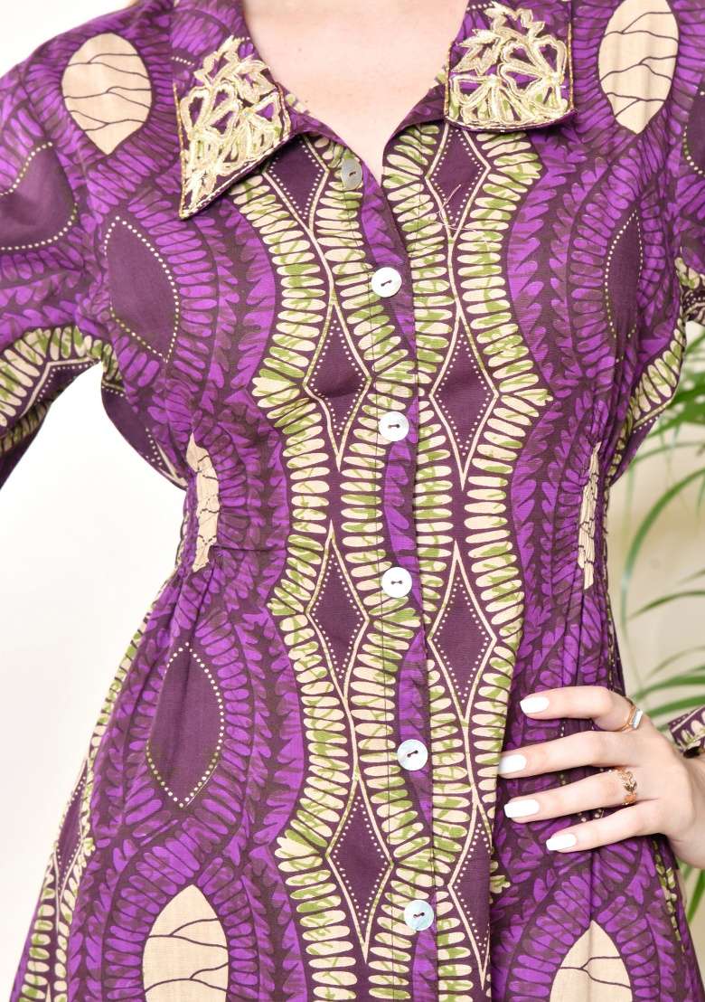 Purple Cotton Dress with Printed for Diwali | Wedding & Festive Wear - Indya