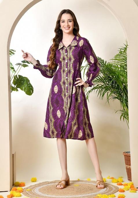 Purple Printed Cotton Dress