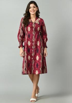 Maroon Printed Cotton Dress