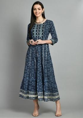 Blue Printed Rayon Dress