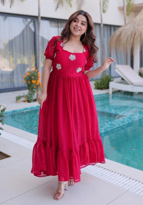 Pink Beads Silk Gown
