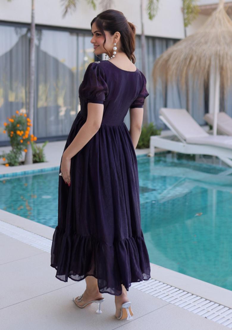 Purple Beads Silk Gown - Indya