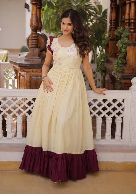 Off White Beads Cotton Gown