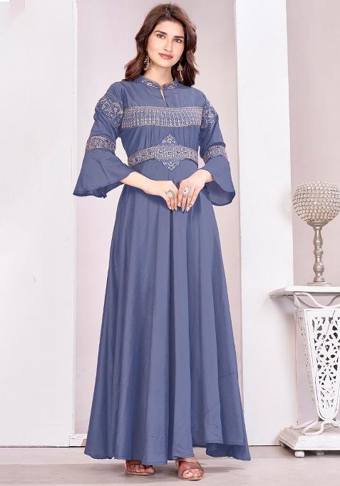 Grey Embroidery Viscose Gown