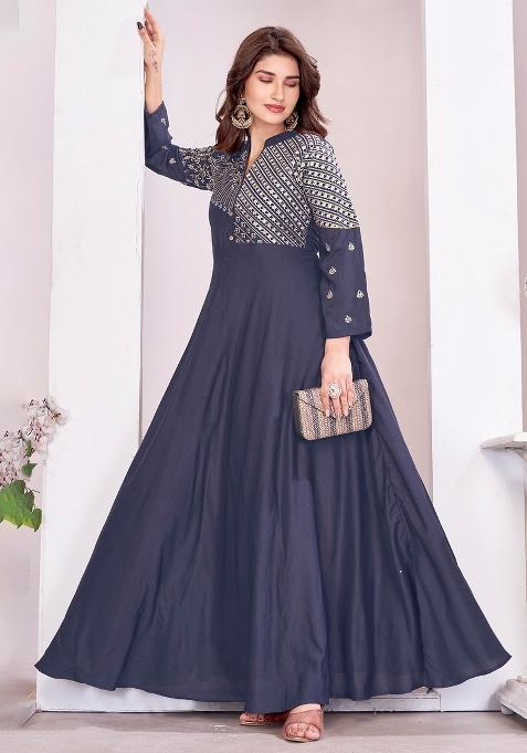 Grey Embroidery Viscose Gown