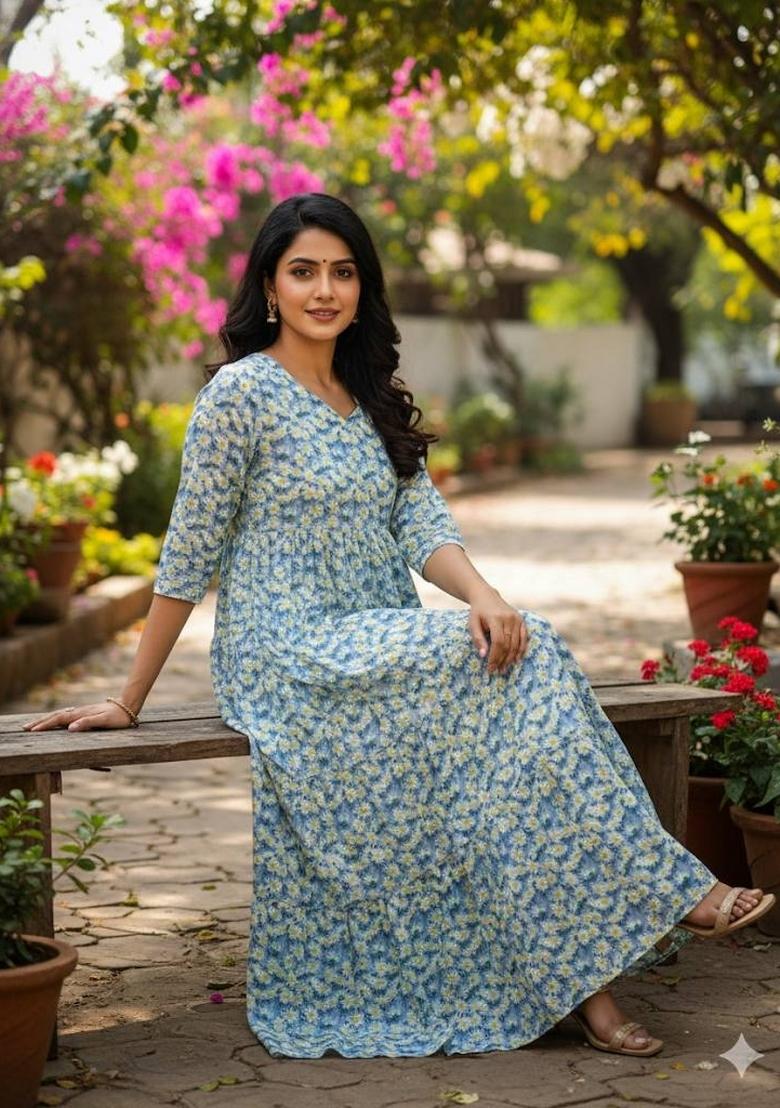 Multicolor Printed Chiffon Dress - Indya