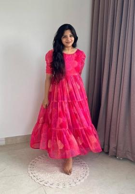 Pink Printed Chiffon Dress