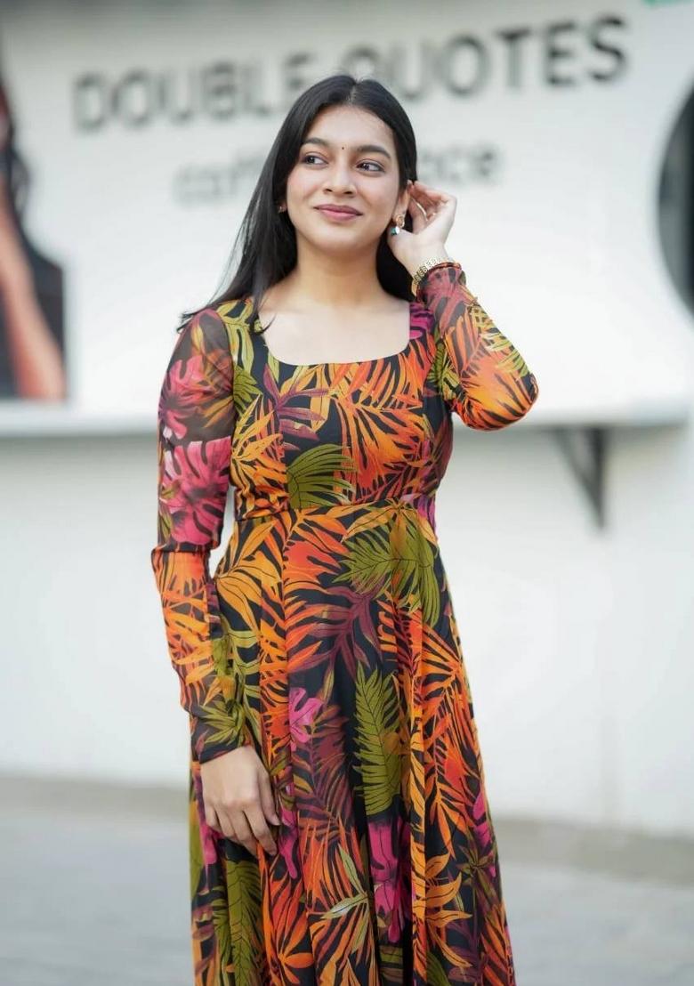 Multicolor Printed Chiffon Dress - Indya