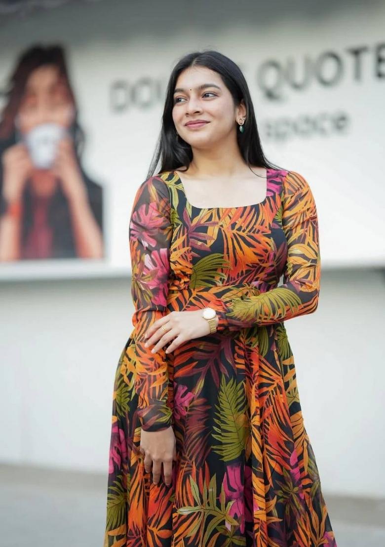 Multicolor Printed Chiffon Dress - Indya