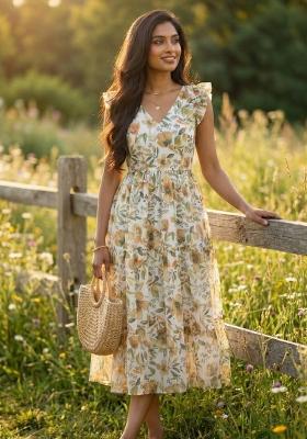 Multicolor Printed Chiffon Dress