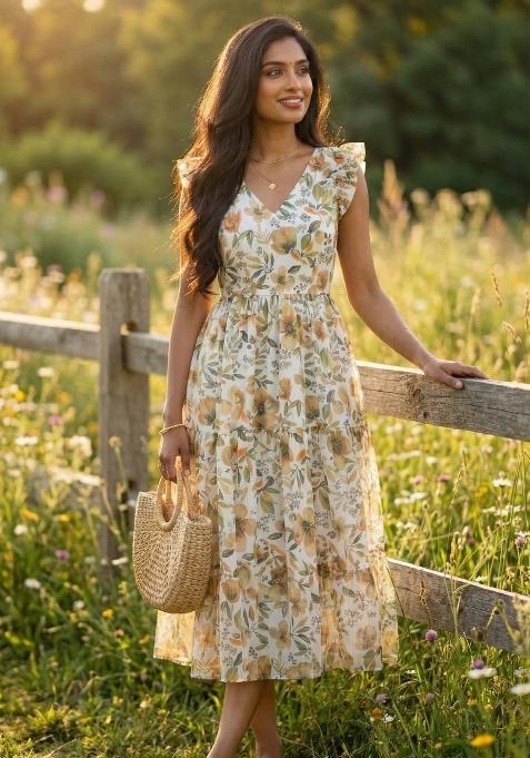 Multicolor Printed Chiffon Dress