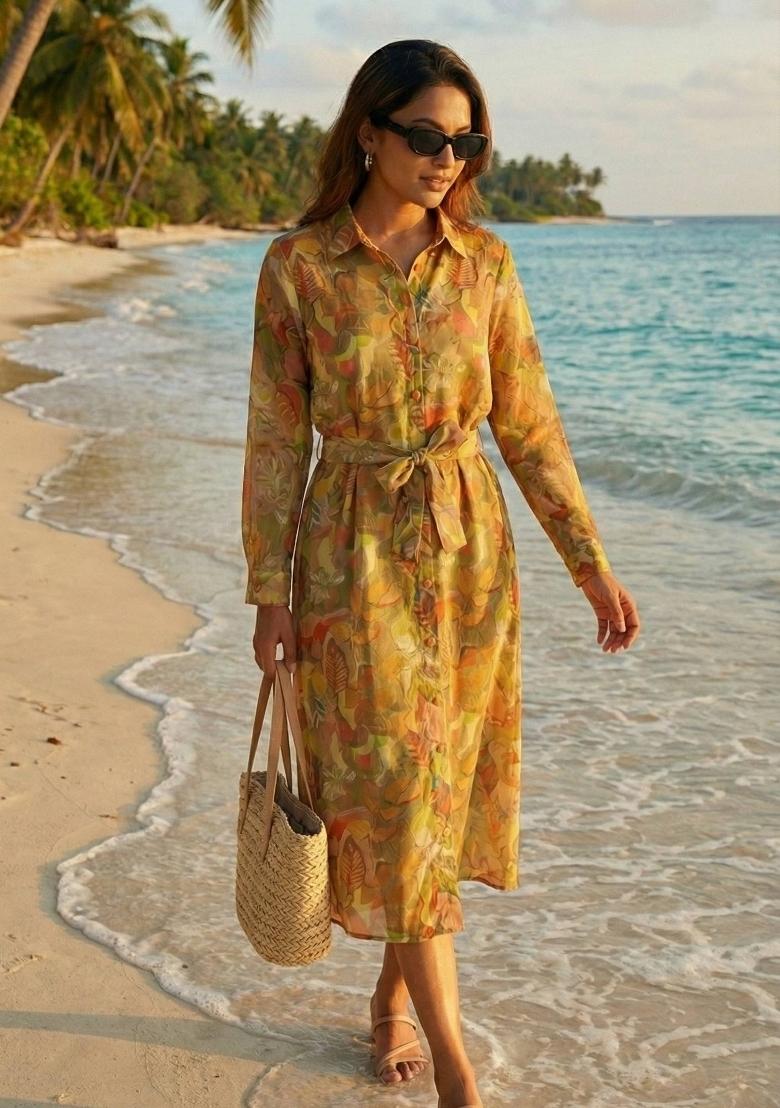 Multicolor Printed Chiffon Dress - Indya