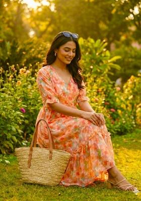 Multicolor Printed Chiffon Dress