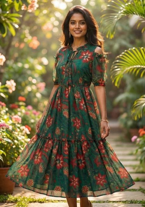 Multicolor Printed Chiffon Dress