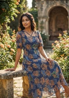 Multicolor Printed Chiffon Dress