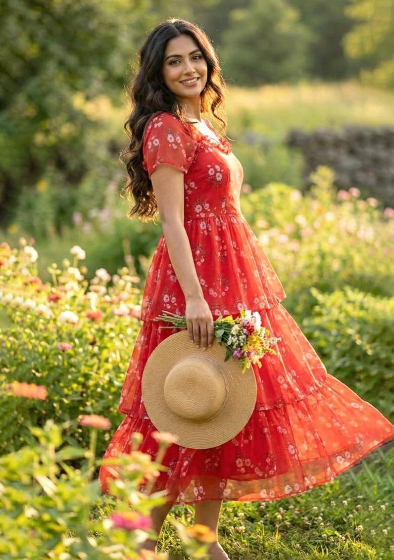 Multicolor Printed Georgette Dress - Indya