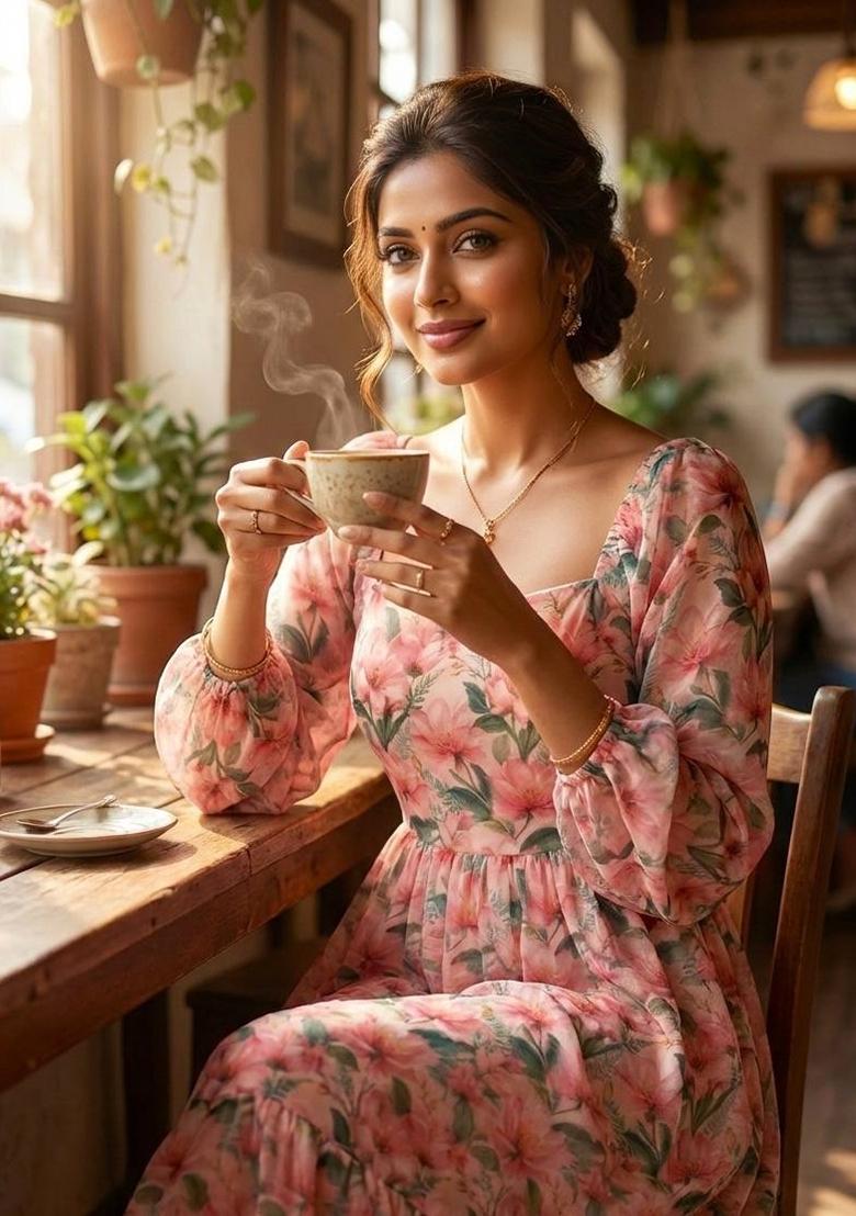 Multicolor Printed Chiffon Dress - Indya