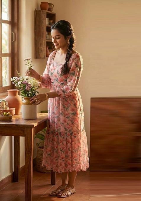 Multicolor Printed Chiffon Dress