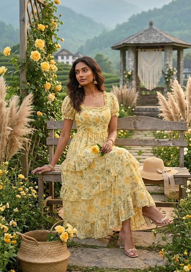 Multicolor Printed Georgette Dress - Indya