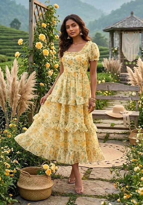 Multicolor Printed Georgette Dress