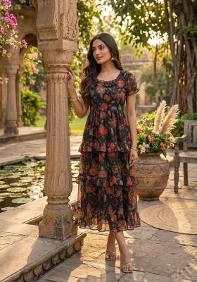 Multicolor Printed Georgette Dress