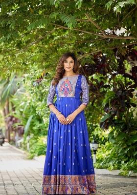 Blue Printed Silk Dress