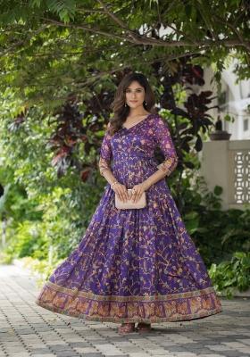 Deep Violet Printed Silk Dress