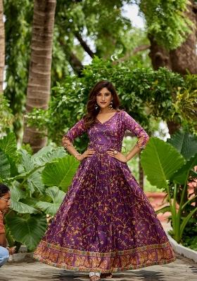 Deep Violet Printed Silk Dress